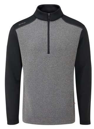 PING Ramsey half zip ribbed fleece herr pullover, svart melerad/svart