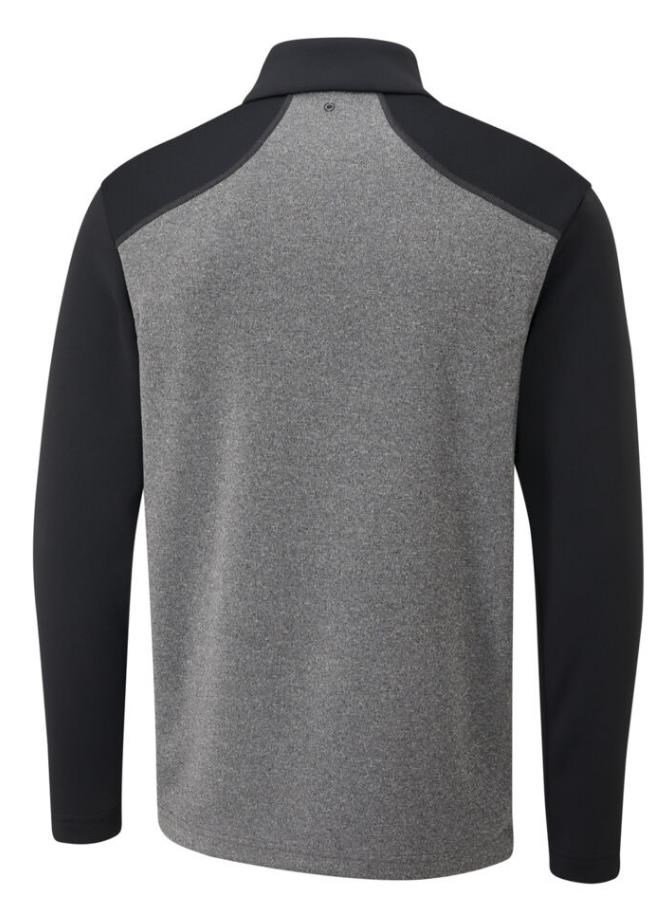 PING Ramsey half zip ribbed fleece herr pullover, svart melerad/svart