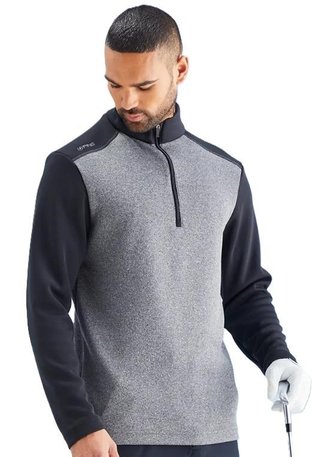 PING Ramsey half zip ribbed fleece herr pullover, svart melerad/svart