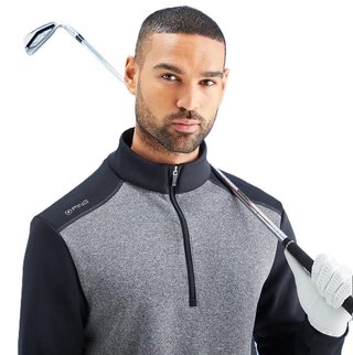 PING Ramsey half zip ribbed fleece herr pullover, svart melerad/svart