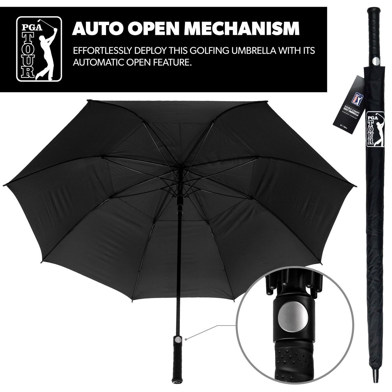 PGA Tour Windproof Double Canopy paraply 62", svart