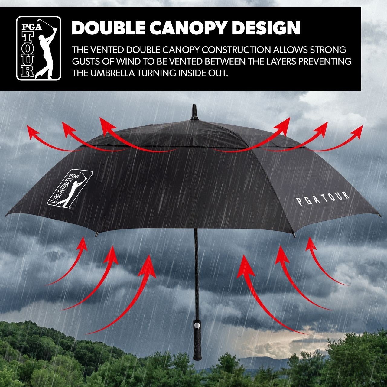 PGA Tour Windproof Double Canopy paraply 62", svart