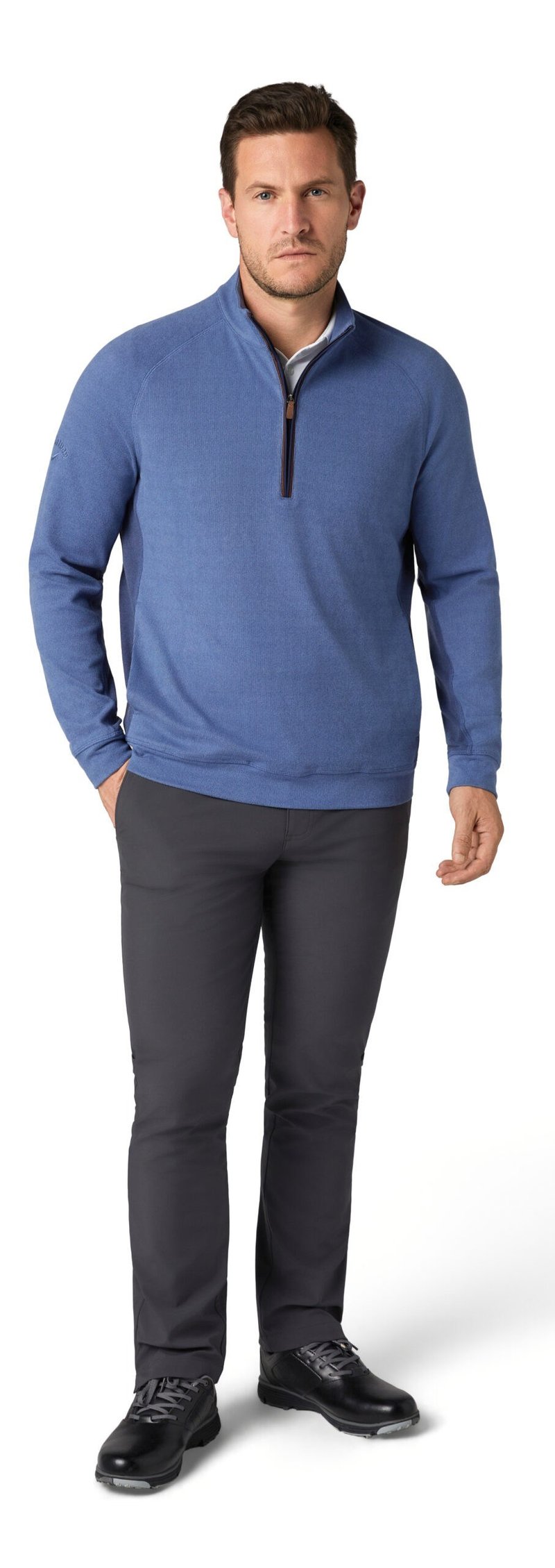 Callaway Brushed Rib 1/4 Zip herr sweatshirt, peacoat heather