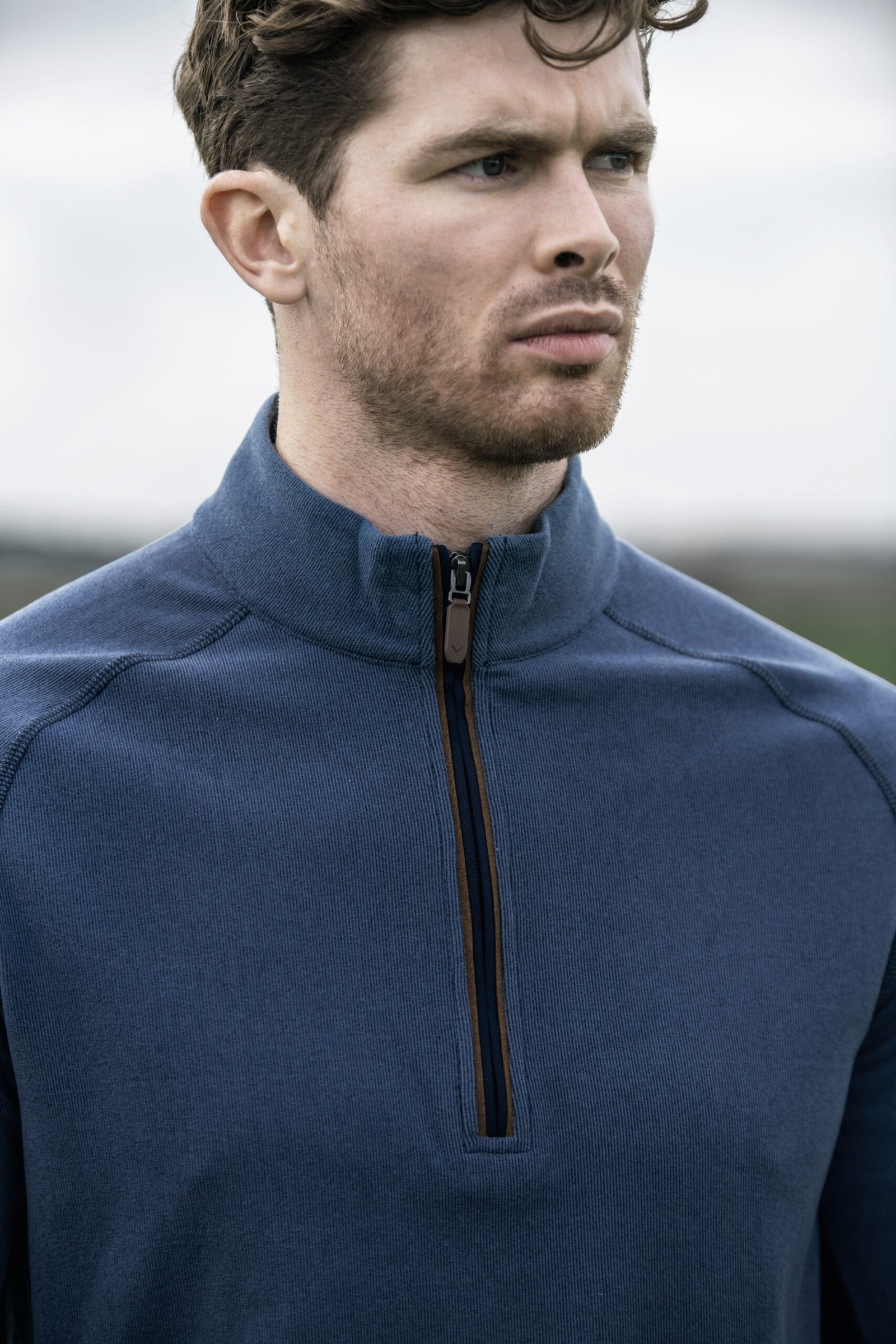 Callaway Brushed Rib 1/4 Zip herr sweatshirt, peacoat heather