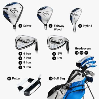 Callaway XT 26 11PC junior golfset, grafit, + stand bag, blå/vit