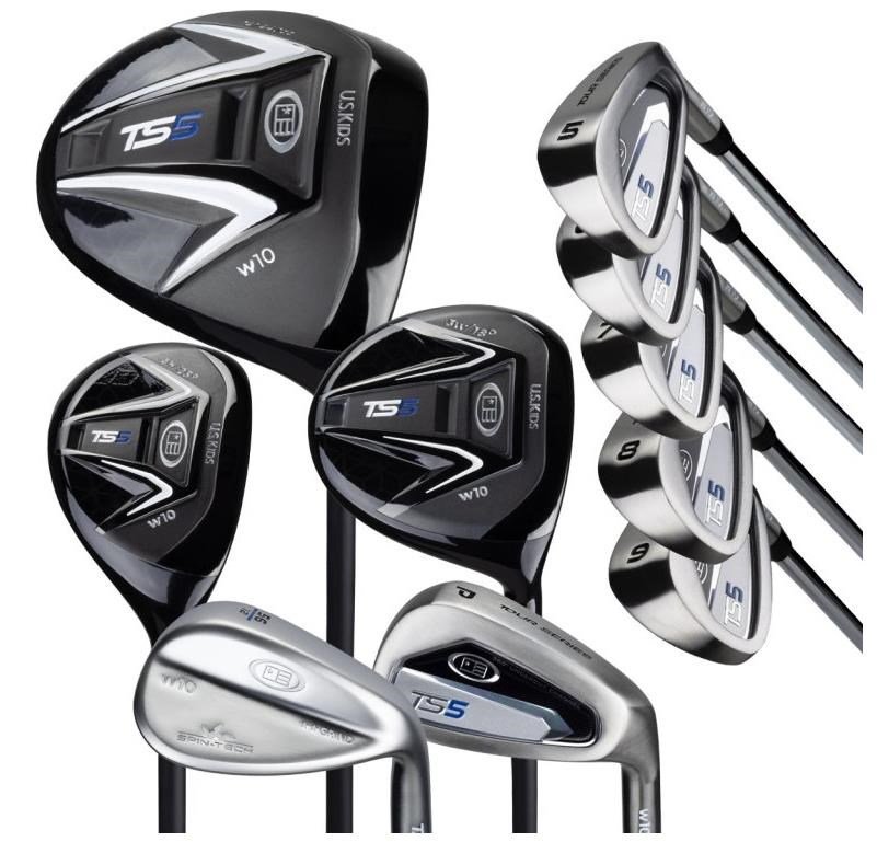 U.S. Kids Golf TS5-57 (145cm) 10-Club Combo junior golfset, stål, stand bag, svart/vit