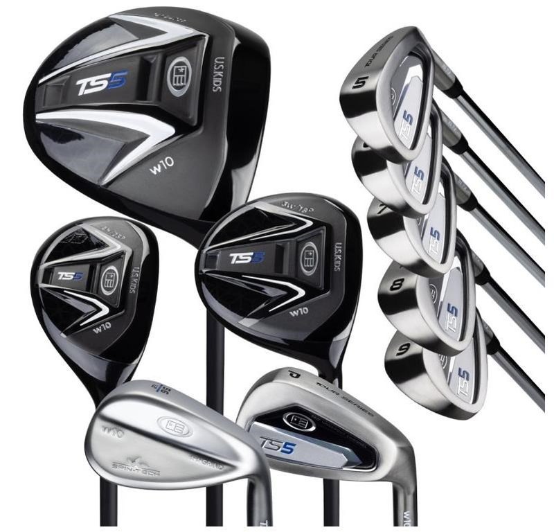 U.S. Kids Golf TS5-57 (145cm) 10-Club Combo junior golfset, stål, stand bag, svart/vit