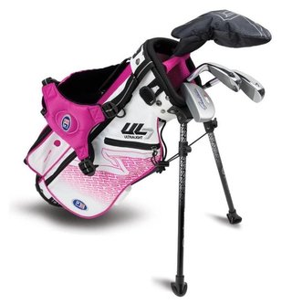 U.S. Kids Golf UL7-42 (107cm) 4-Club junior golfset, grafit, + ställväska, vit/rosa