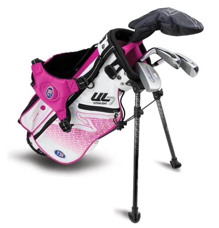 U.S. Kids Golf UL7-42 (107cm) 4-Club junior golfset, grafit, + ställväska, vit/rosa