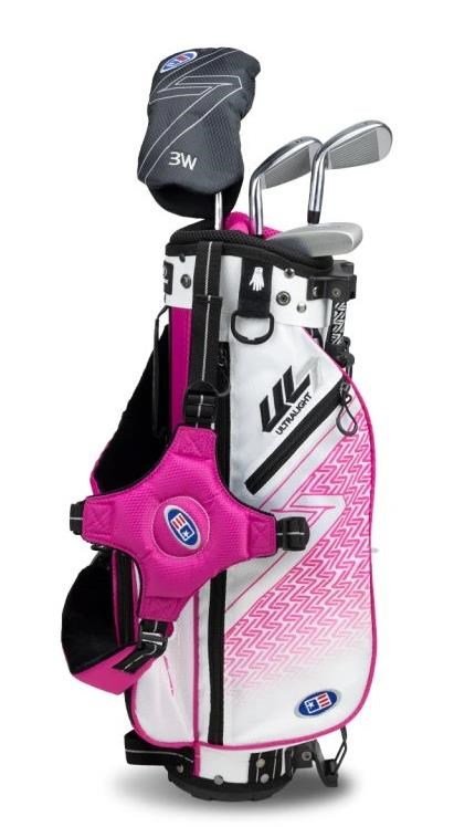 U.S. Kids Golf UL7-42 (107cm) 4-Club junior golfset, grafit, + ställväska, vit/rosa
