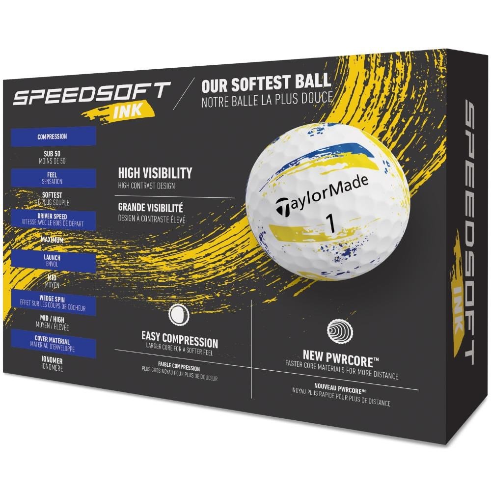 TaylorMade SpeedSoft Ink golfbollar, gul/blå