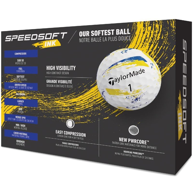 TaylorMade SpeedSoft Ink golfbollar, gul/blå