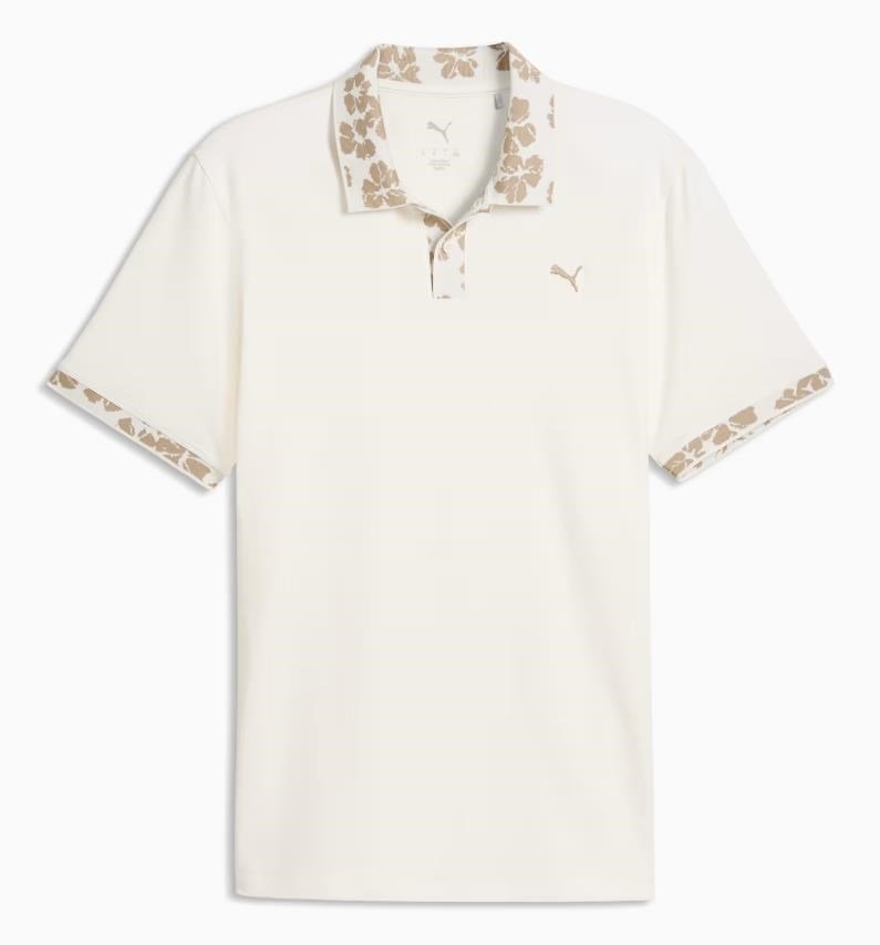 Puma Modalon Floral Rib herr polo, warm white/ice coffee