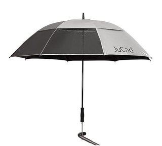 JuCad teleskopiskt golfparaply 68" fyrkantigt & vindtåligt med 2 visningsfönster med pin, silver (UV-skydd)
