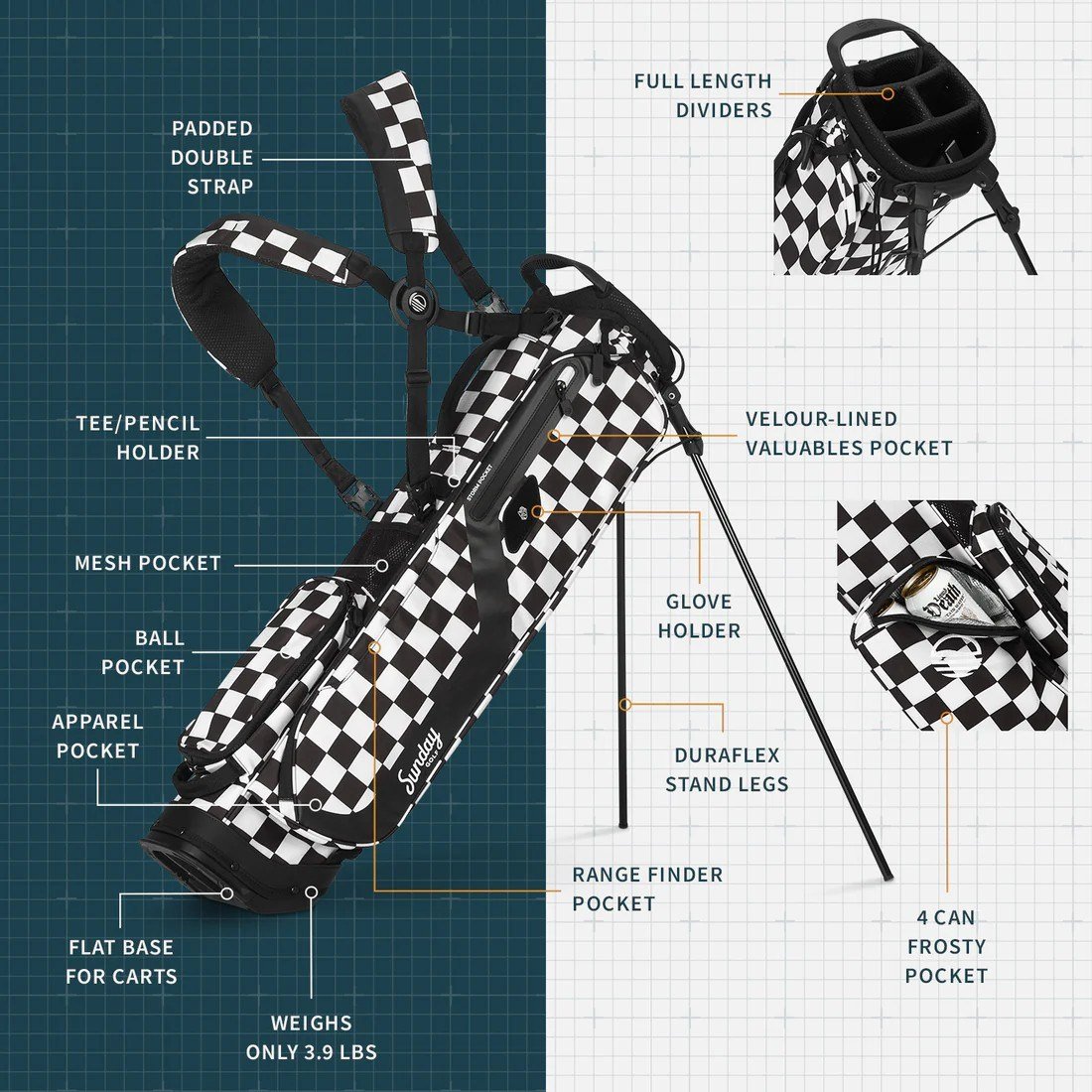 Sunday Golf El Camino pencil bag, black/white checker