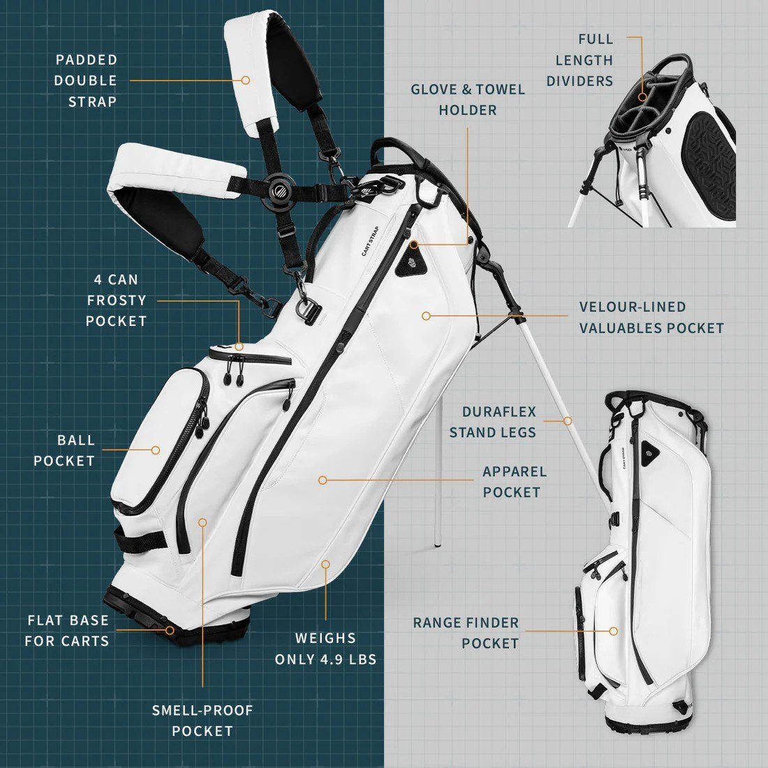 Sunday Golf Ryder S-Class stand bag, vit