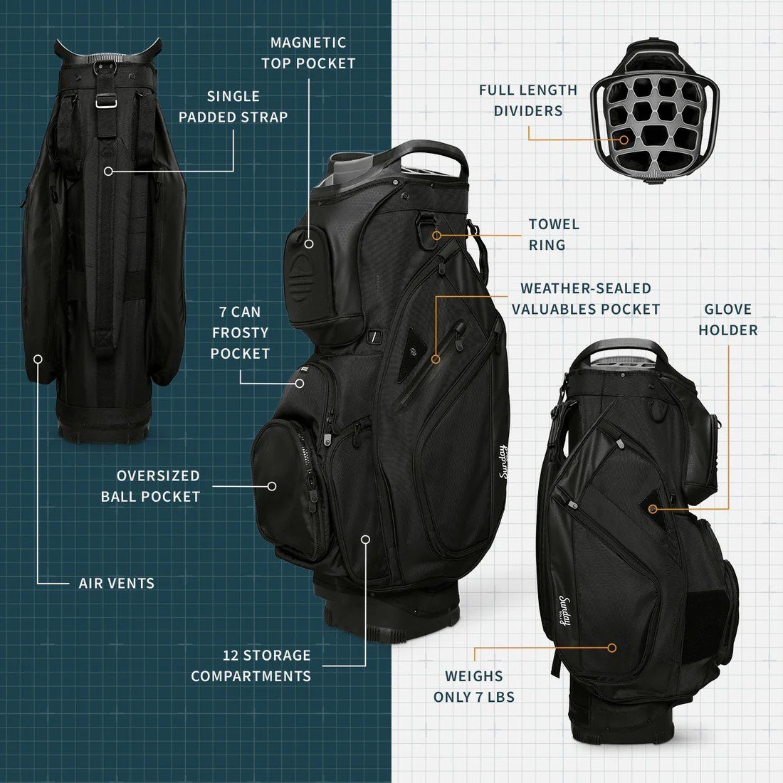 Sunday Golf Big Rig cart bag, matte black