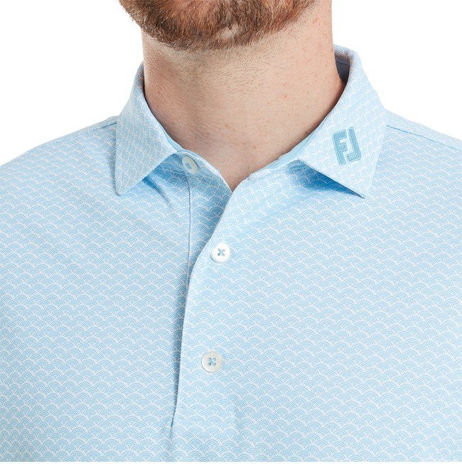 FootJoy Scallop Geo Pique herr polo, blue reef
