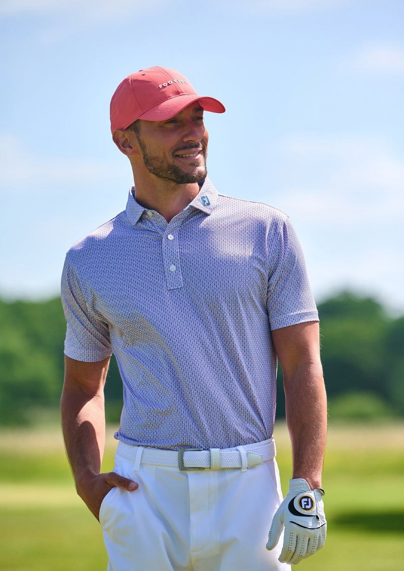 FootJoy Nautical Flag Print Lisle herr polo, nantucket red/coastal blue