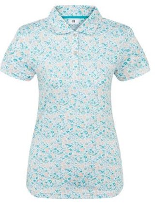 FootJoy Cap Sleeve Lisle dam polo, tile blue floral print