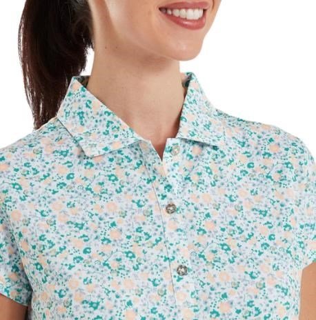 FootJoy Cap Sleeve Lisle dam polo, tile blue floral print