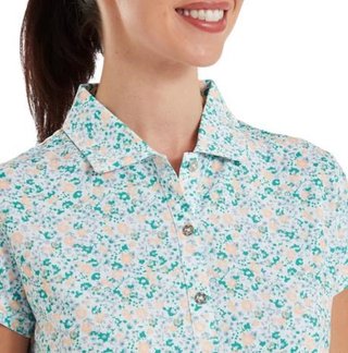FootJoy Cap Sleeve Lisle dam polo, tile blue floral print