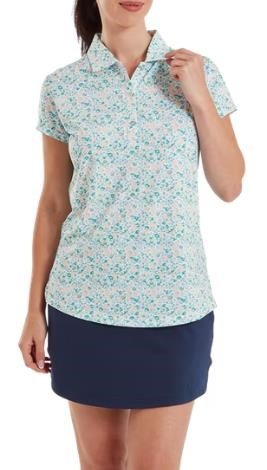 FootJoy Cap Sleeve Lisle dam polo, tile blue floral print