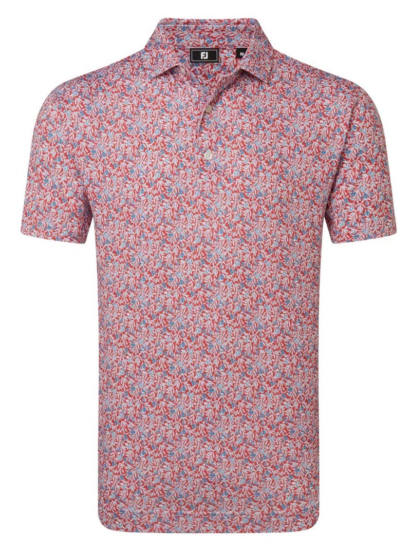 FootJoy Meadow Print Lisle herr polo, nantucket red/hambray/coastal blue