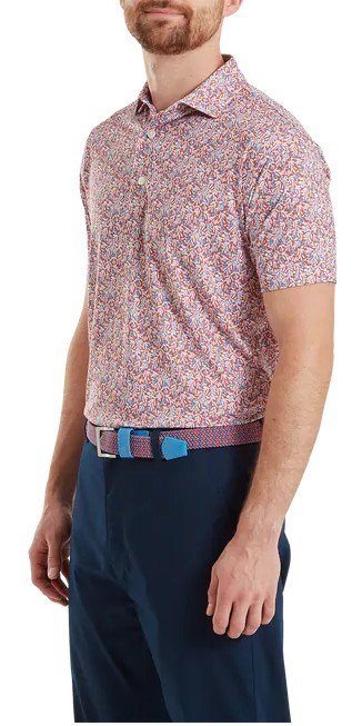FootJoy Meadow Print Lisle herr polo, nantucket red/hambray/coastal blue