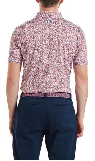 FootJoy Meadow Print Lisle herr polo, nantucket red/hambray/coastal blue