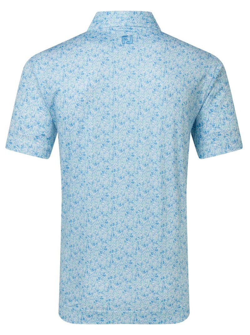 FootJoy Meadow Print Lisle herr polo, blue reef/sea glass/deep reef