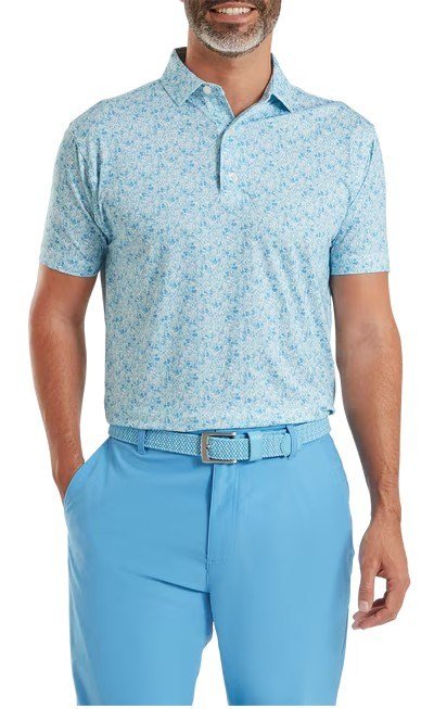 FootJoy Meadow Print Lisle herr polo, blue reef/sea glass/deep reef