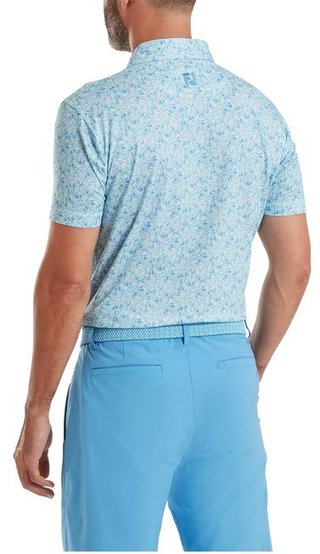 FootJoy Meadow Print Lisle herr polo, blue reef/sea glass/deep reef