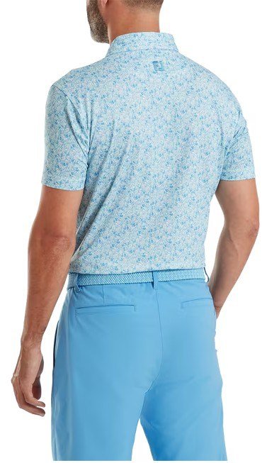 FootJoy Meadow Print Lisle herr polo, blue reef/sea glass/deep reef