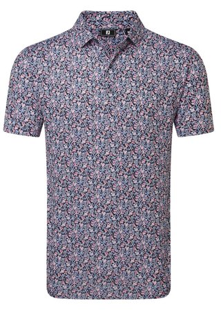FootJoy Meadow Print Lisle herr polo, black/vivid violet/pink pop