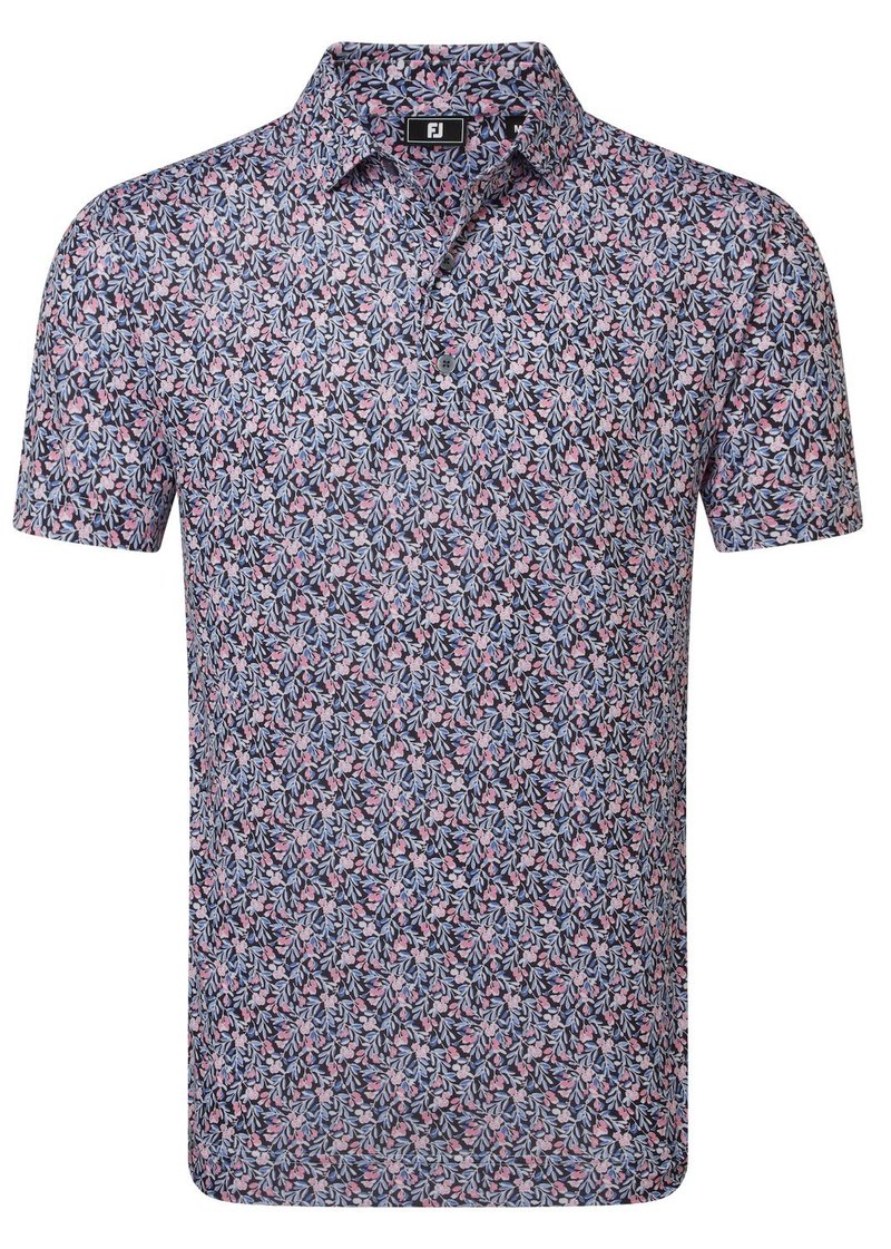 FootJoy Meadow Print Lisle herr polo, black/vivid violet/pink pop