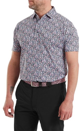 FootJoy Meadow Print Lisle herr polo, black/vivid violet/pink pop