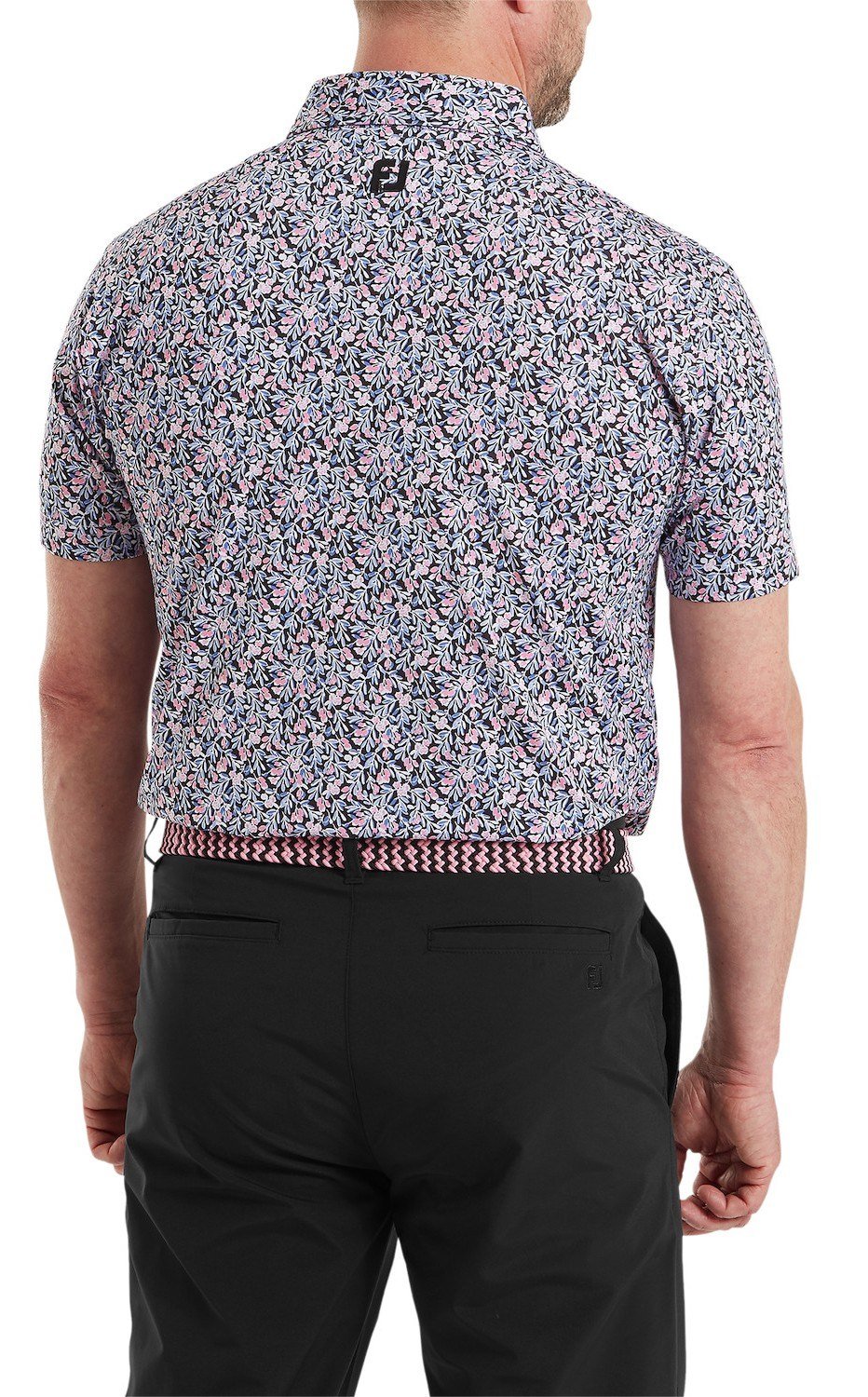 FootJoy Meadow Print Lisle herr polo, black/vivid violet/pink pop