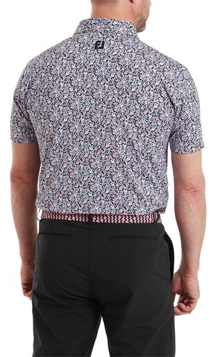 FootJoy Meadow Print Lisle herr polo, black/vivid violet/pink pop
