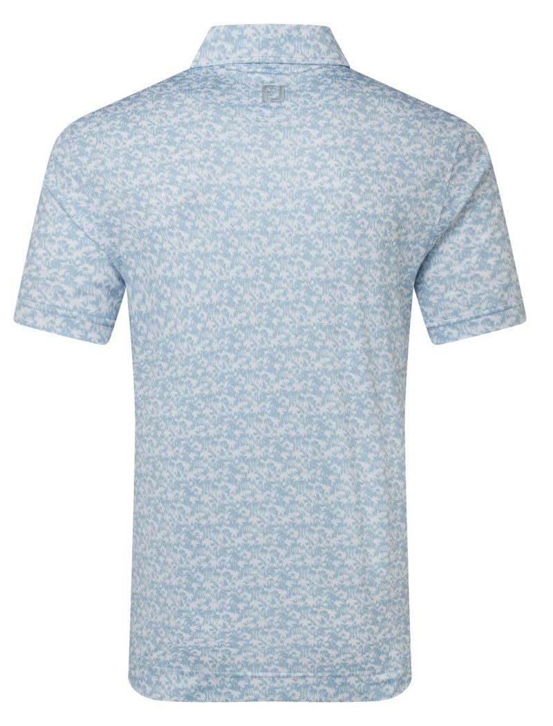 FootJoy Hidden Palm Print Lisle herr polo, chambray/white