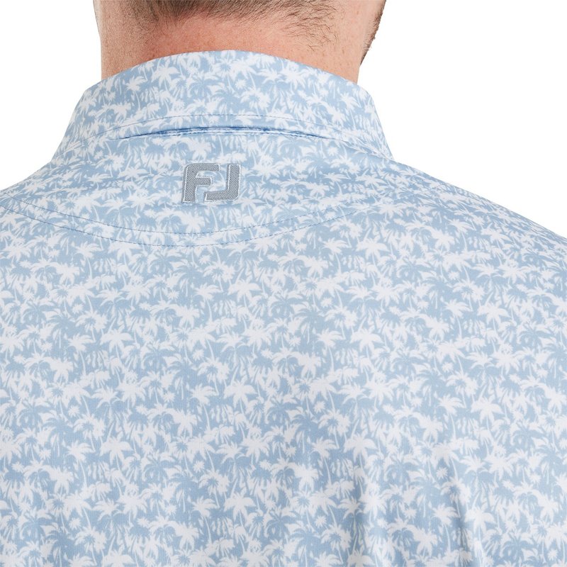 FootJoy Hidden Palm Print Lisle herr polo, chambray/white