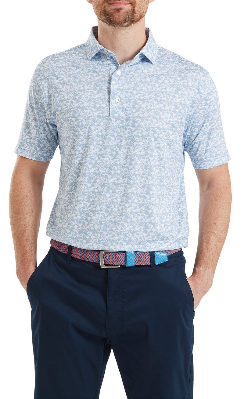 FootJoy Hidden Palm Print Lisle herr polo, chambray/white
