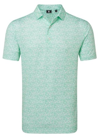 FootJoy Hidden Palm Print Lisle herr polo, sea glass/white
