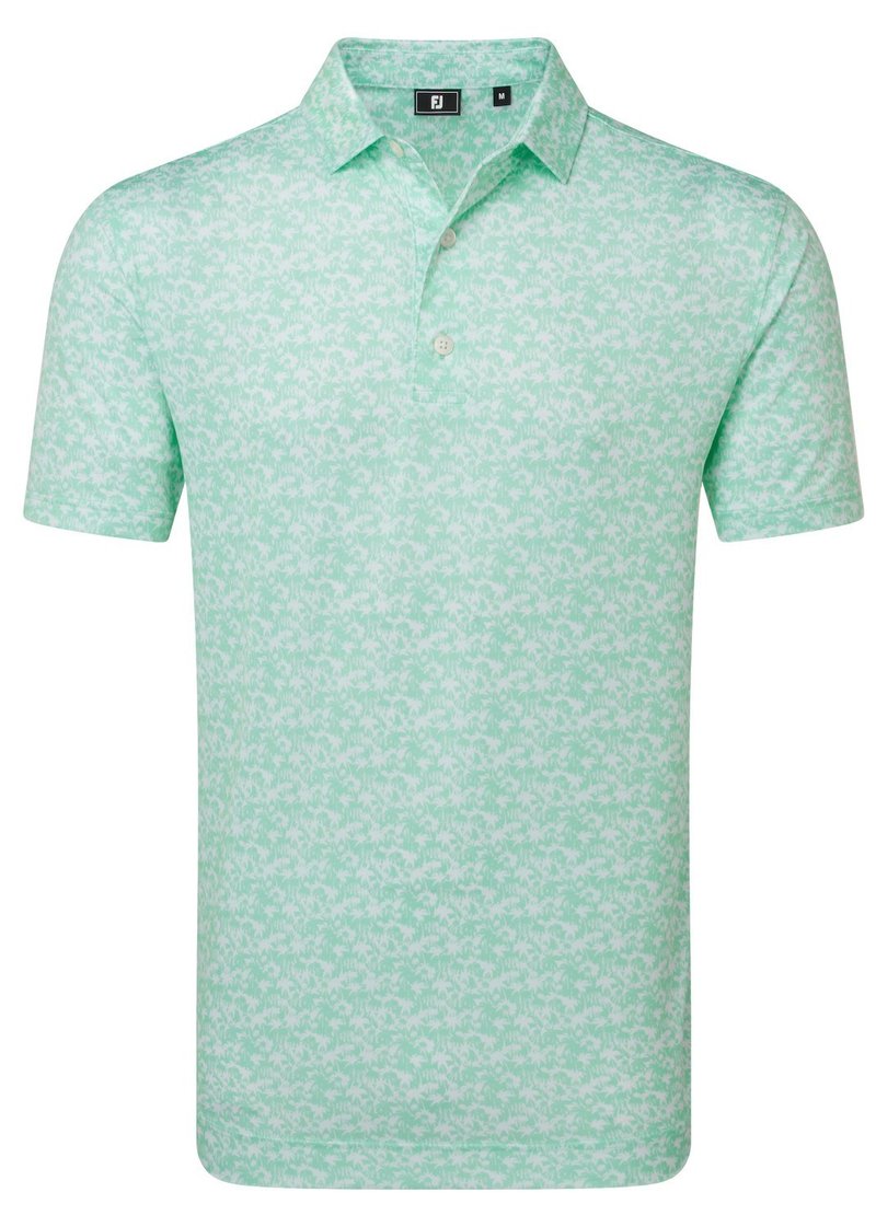 FootJoy Hidden Palm Print Lisle herr polo, sea glass/white