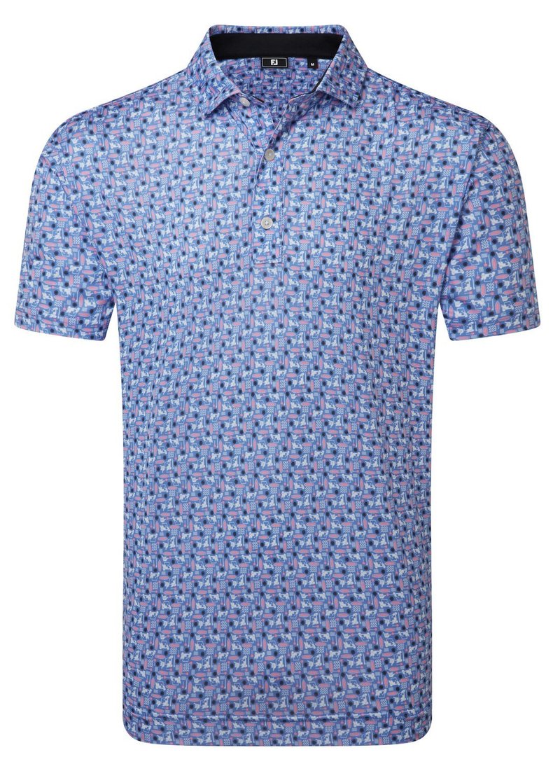 FootJoy Surfs Up Print Lisle herr polo, white/vivid violet/pink pop/black