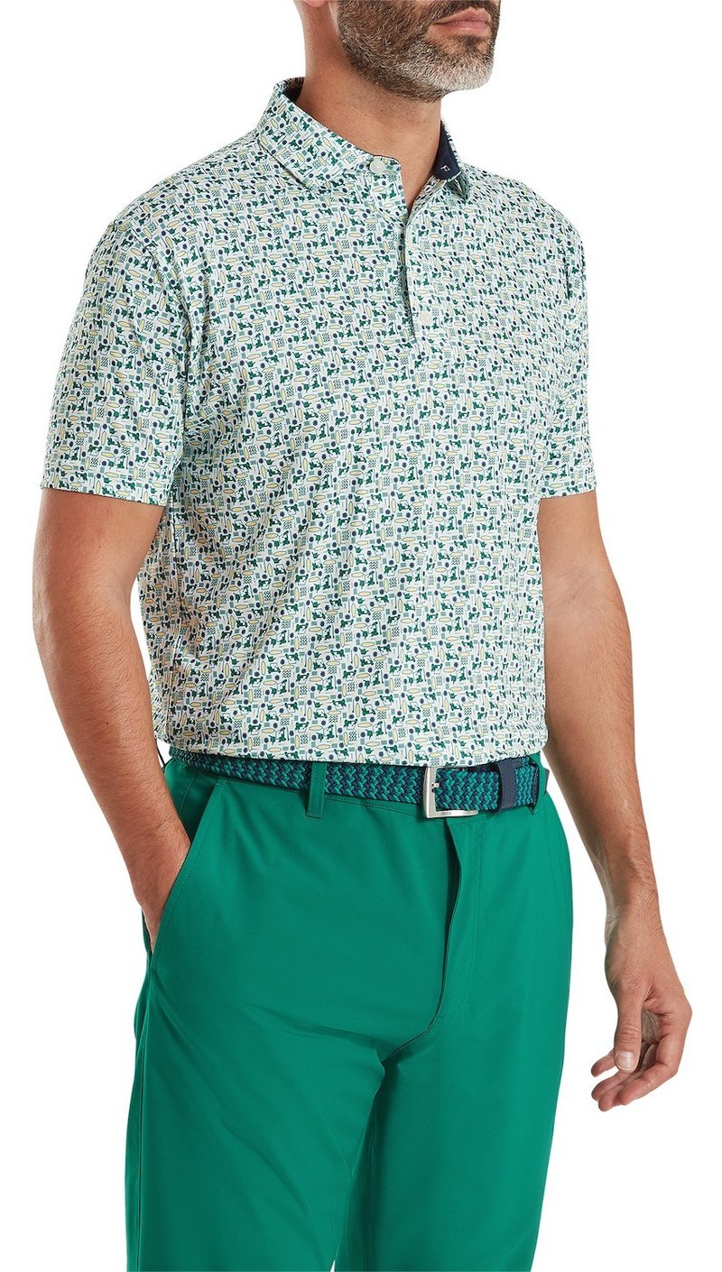 FootJoy Surfs Up Print Lisle herr polo, field green/white/sunshine/navy