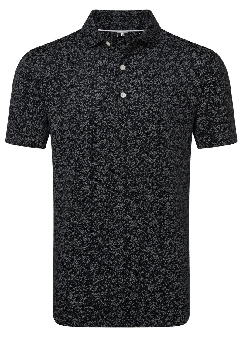 FootJoy Wingtip Floral Lisle herr polo, svart/vit