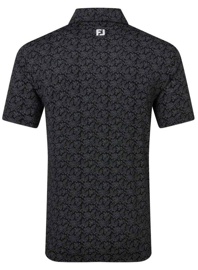 FootJoy Wingtip Floral Lisle herr polo, svart/vit