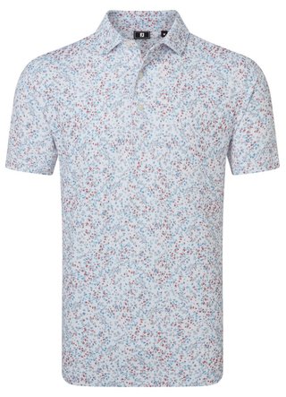 FootJoy Watercolour Floral Print Pique herr polo, white/chambray/nantucket red