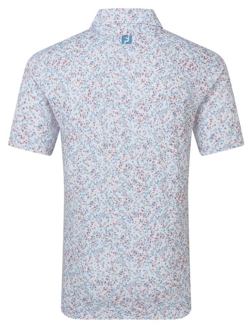 FootJoy Watercolour Floral Print Pique herr polo, white/chambray/nantucket red